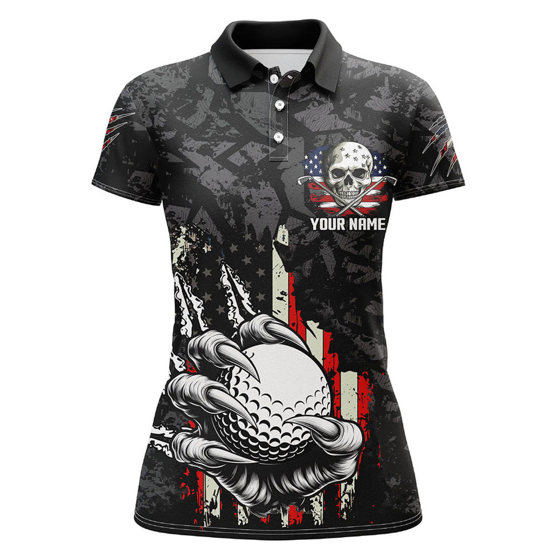Custom Funny Claw Tearing US Flag Golf Ball Custom Women golf polo shirts, Patriotic Golf Team Jerseys