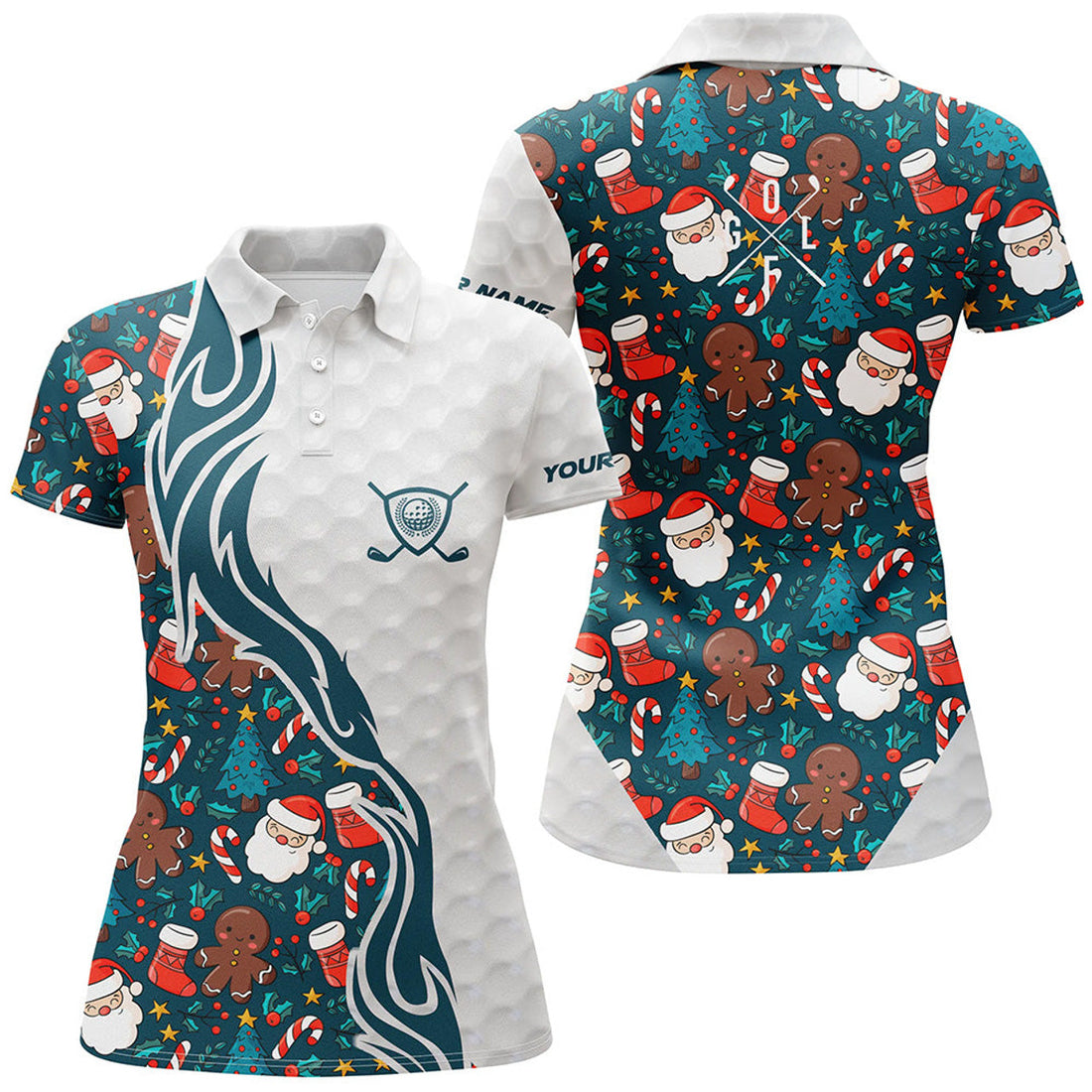Custom Funny Christmas Pattern Golf Ball Women Golf Polo Shirts Custom Christmas Golf Shirts Lady Golf Clubs