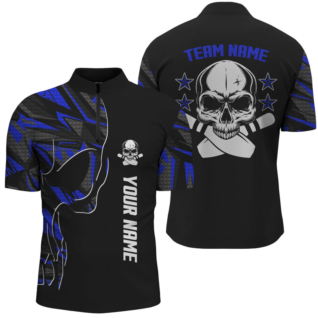 Custom Multi Color Bowling Quarter Zip shirts for men custom name and team name Skull Bowling, team bowling shirts