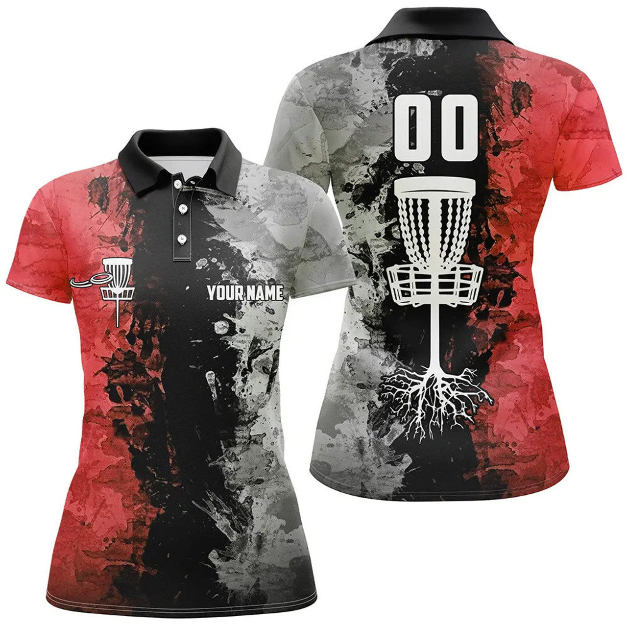 Custom Name And Number Disc Golf Basket Women Polo Shirts, Ladies Disc Golf Shirts | Red