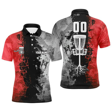Custom name and number Disc Golf basket Men polo shirts, disc golf shirts for men | Red
