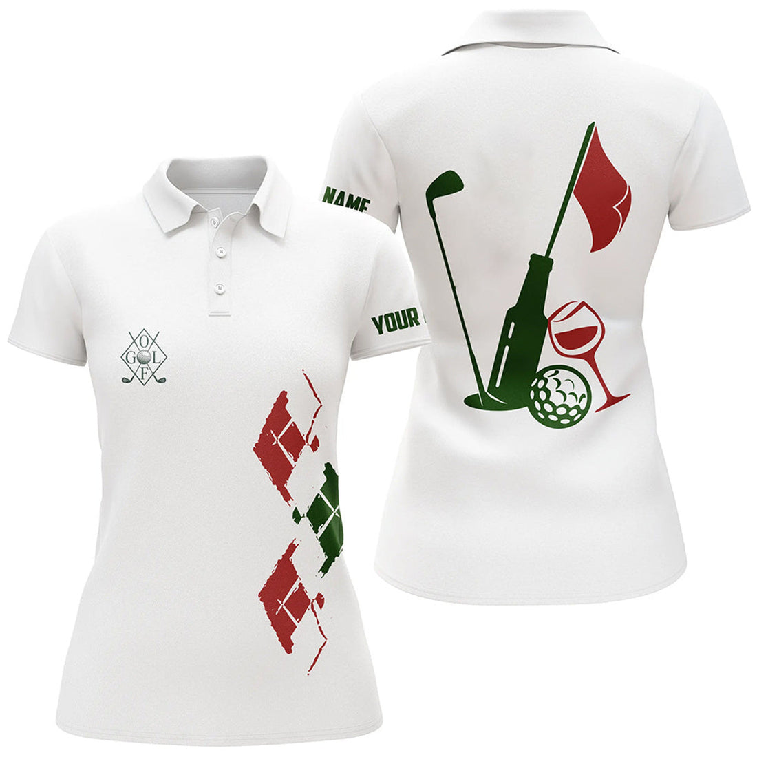 Custom Womens Golf Polo Shirt Custom Vintage Golf And Wine Golf Clubs Christmas Polo Shirts