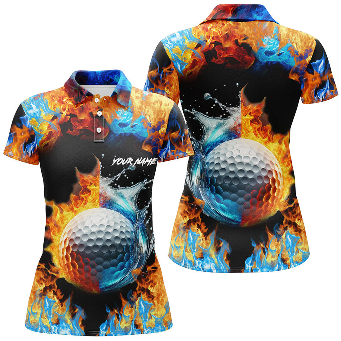 Custom Womens golf polo shirts custom water fire golf ball golf tops, golf attire for ladies
