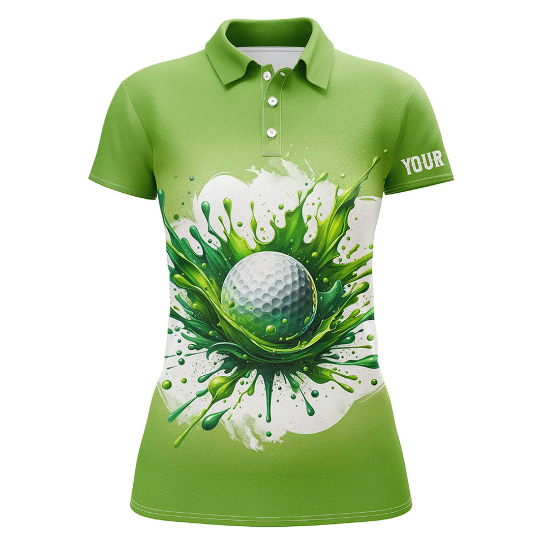 Custom Womens Golf Polo Shirts Custom Watercolor Green Golf Ball Pattern Golf Tops For Womens, Golfing Gifts
