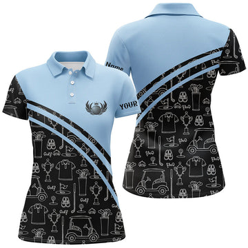 Custom Womens Golf Polos Shirts Custom Black Pattern Short Sleeve Golf Shirts, Golf Gift For Her | Blue