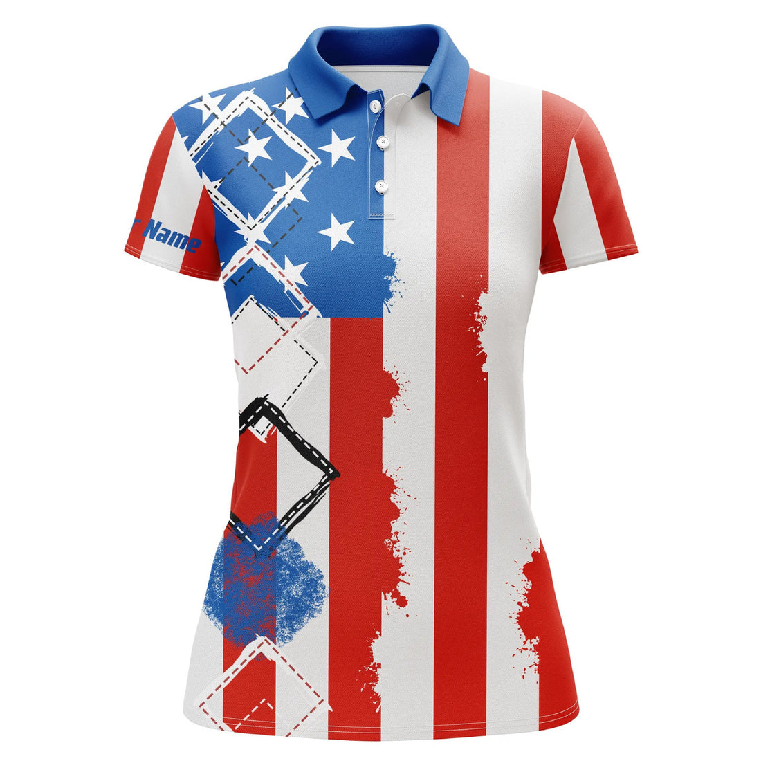 Custom Womens Golf Polo Shirts American Flag Patriot Custom Name Golf Shirts For Women, Gift For The Golfers