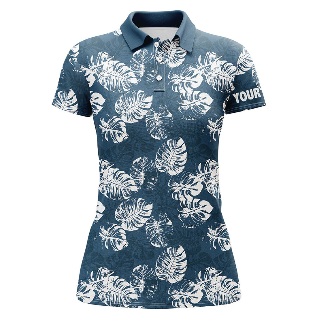 Custom Womens Golf Polo Shirts Custom Blue Tropical Monstera Leaves Pattern Team Ladies Golf Tops