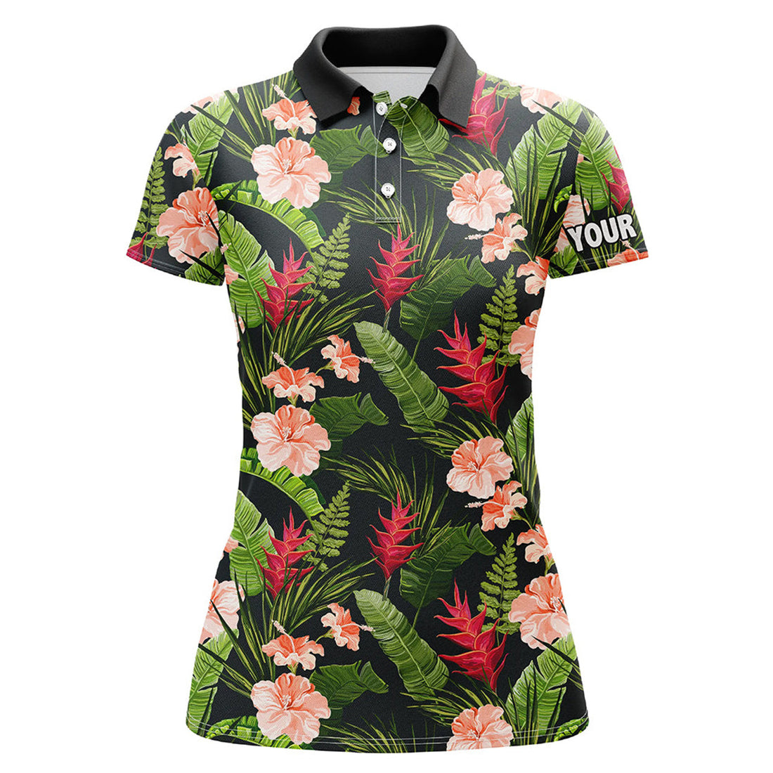 Custom Womens Golf Polo Shirts Custom Tropical Hibiscus Flower Pattern Golf Wear For Ladies, Golfing Gifts