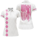 Custom Womens Golf Polo Shirt Pink American Flag Patriotic Golf Shirts Custom Name Golf Gifts