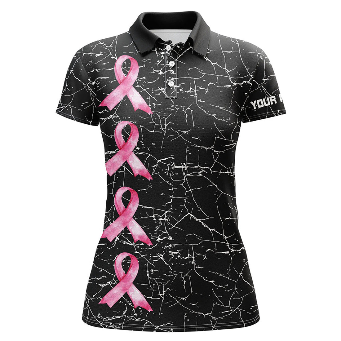 Custom Breast Cancer Awareness Ladies Golf Shirts Custom Black Camo Pink Ribbon Women Golf Polo Shirts
