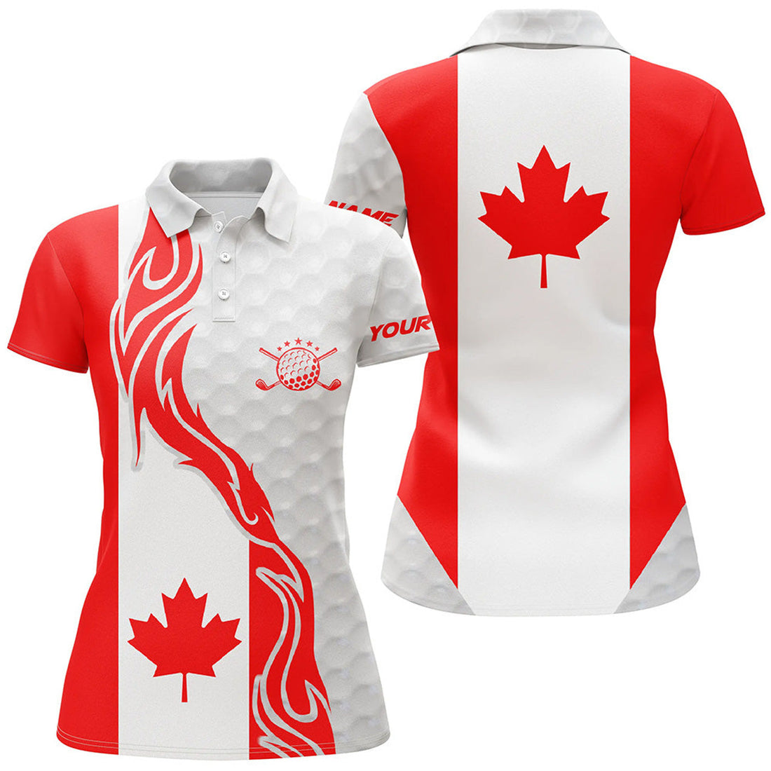 Custom Red And White Canadian Flag Women Golf Polo Shirts Custom Patriotic Golf Clubs Womens Golf Shirt