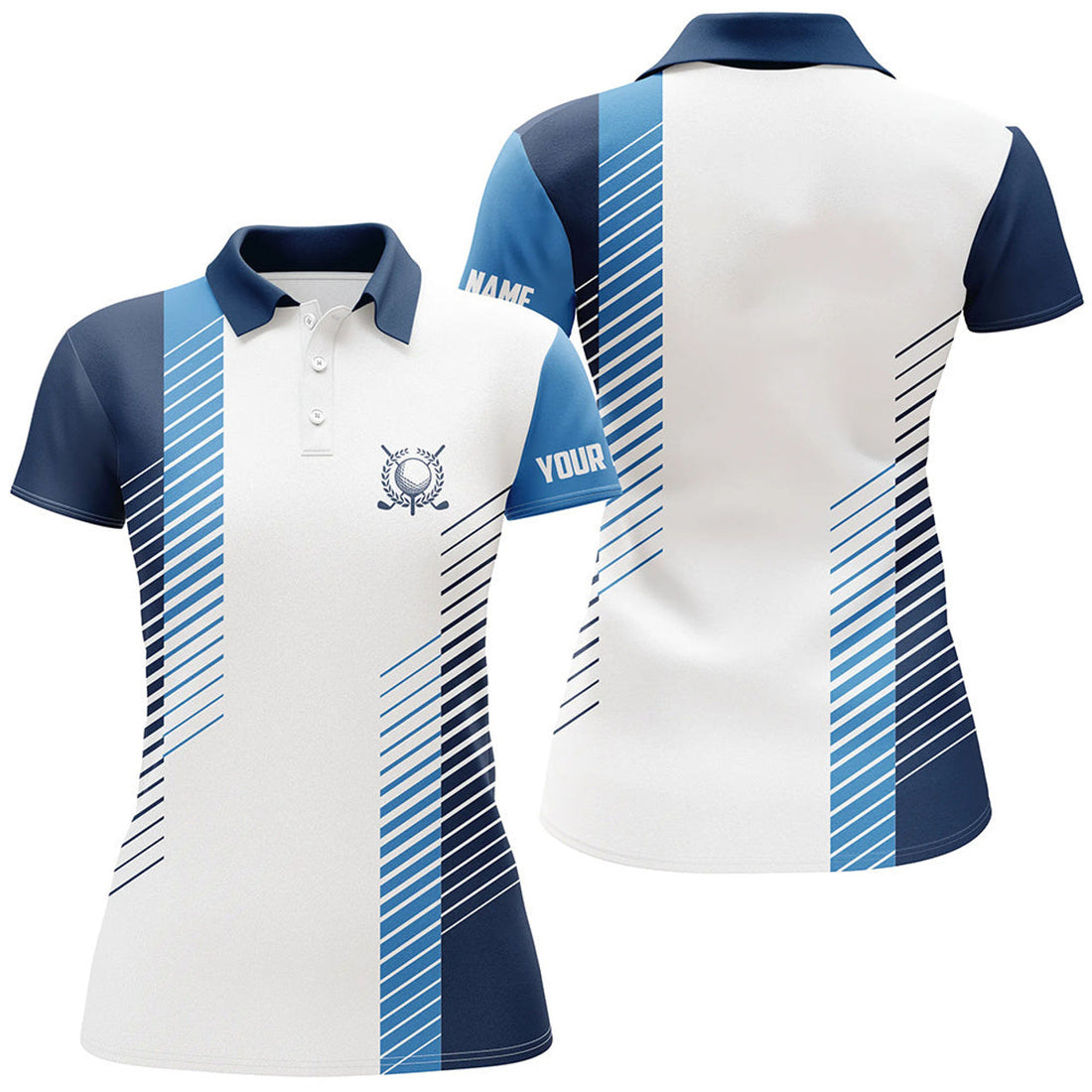 Custom White And Blue Womens Golf Polo Shirts Custom Golf Ball Shirts For Women Ladies Golf Top
