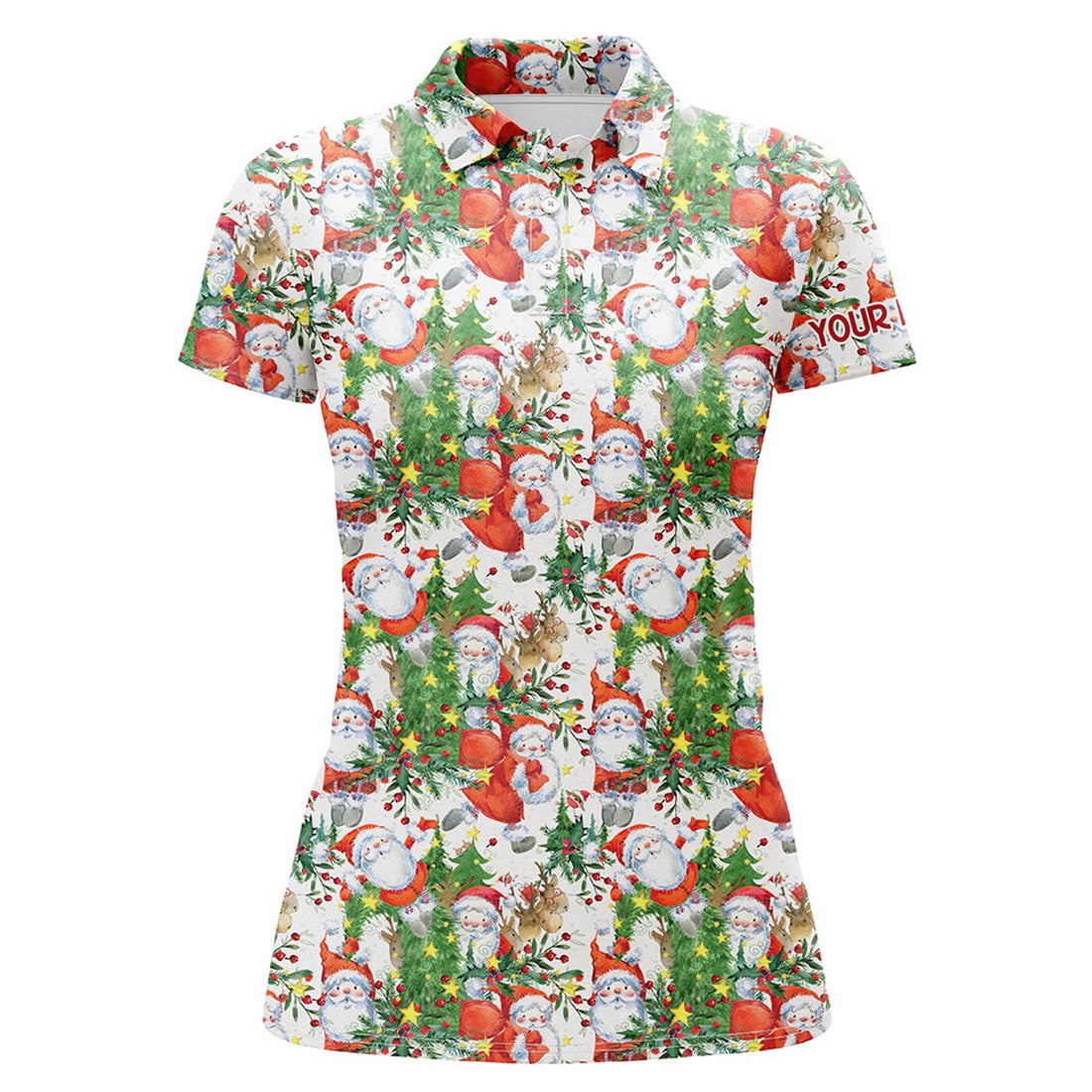 Custom Womens Golf Polo Shirt Custom Christmas Santa Claus Golf Polos Shirt For Ladies, Christmas Golf Gifts