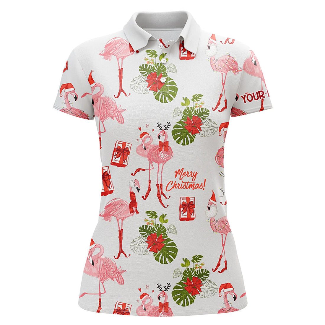 Custom Womens Golf Polo Shirt Custom Christmas Flamingo Golf Polos Shirt For Women, Christmas Golf Gifts