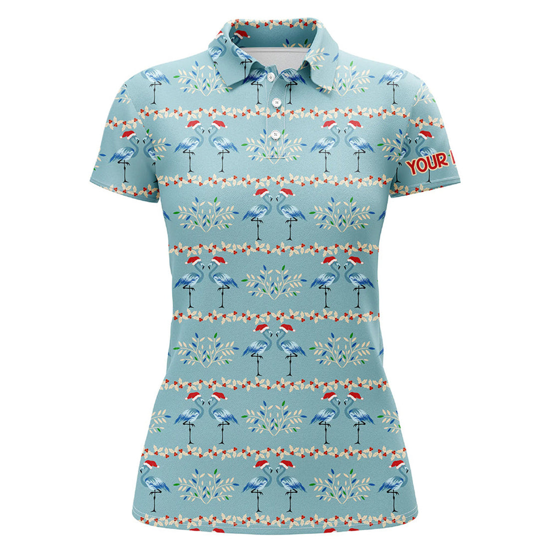 Custom Womens Golf Polo Shirt Custom Blue Christmas Flamingo Pattern Golf Shirt For Women, Christmas Gifts
