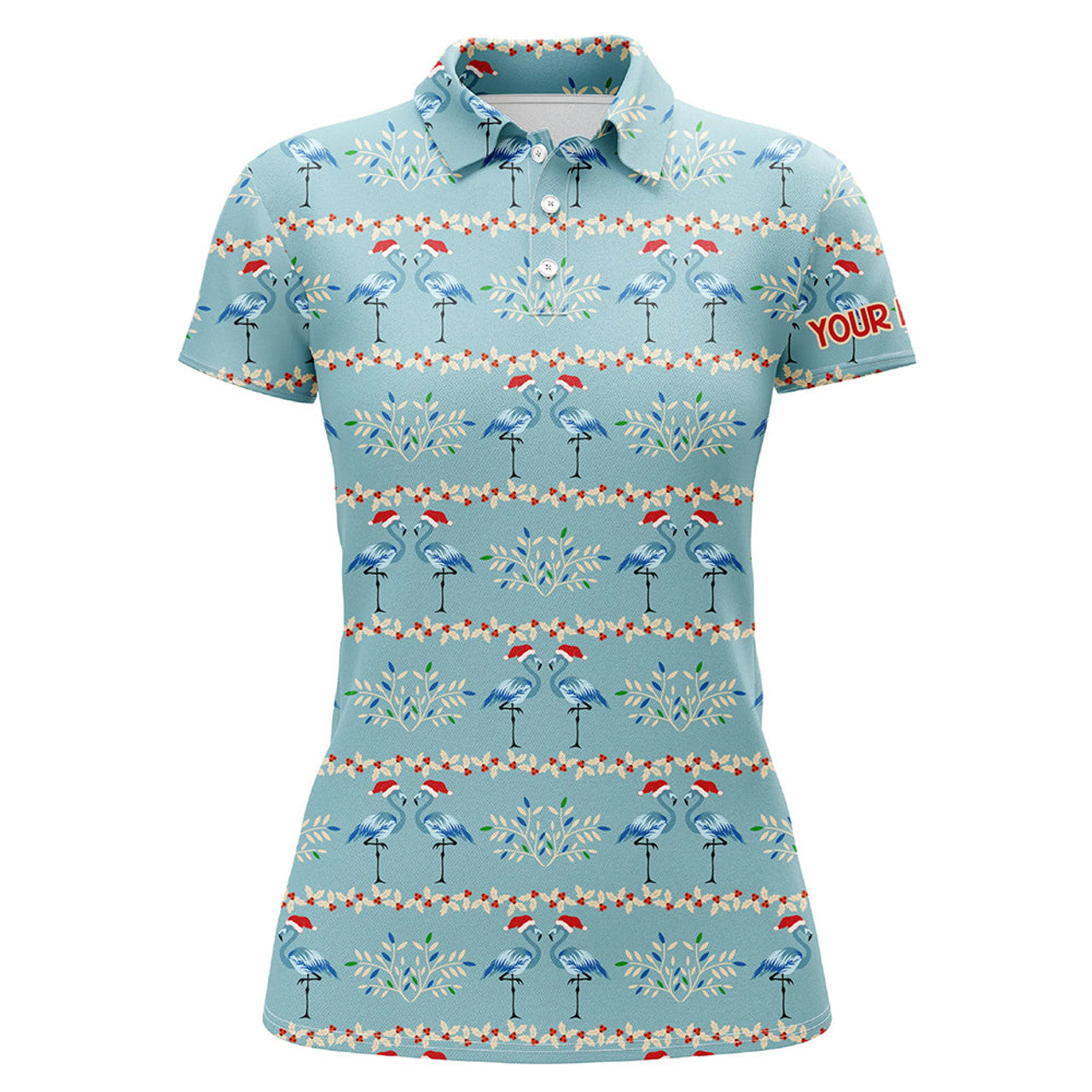 Custom Womens Golf Polo Shirt Custom Blue Christmas Flamingo Pattern Golf Shirt For Women, Christmas Gifts