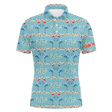 FUNSTUFFPRINT Mens golf polo shirt custom blue Christmas flamingo pattern golf shirt Polo Shirt Size S-5XL