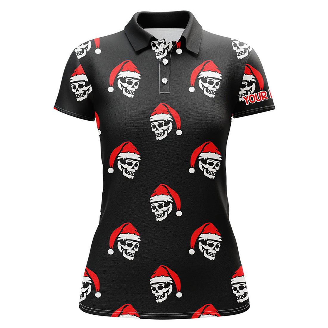 Custom Black Womens Golf Polo Shirt Custom Skull Santa Christmas Pattern Golf Shirt For Women, Golf Gifts