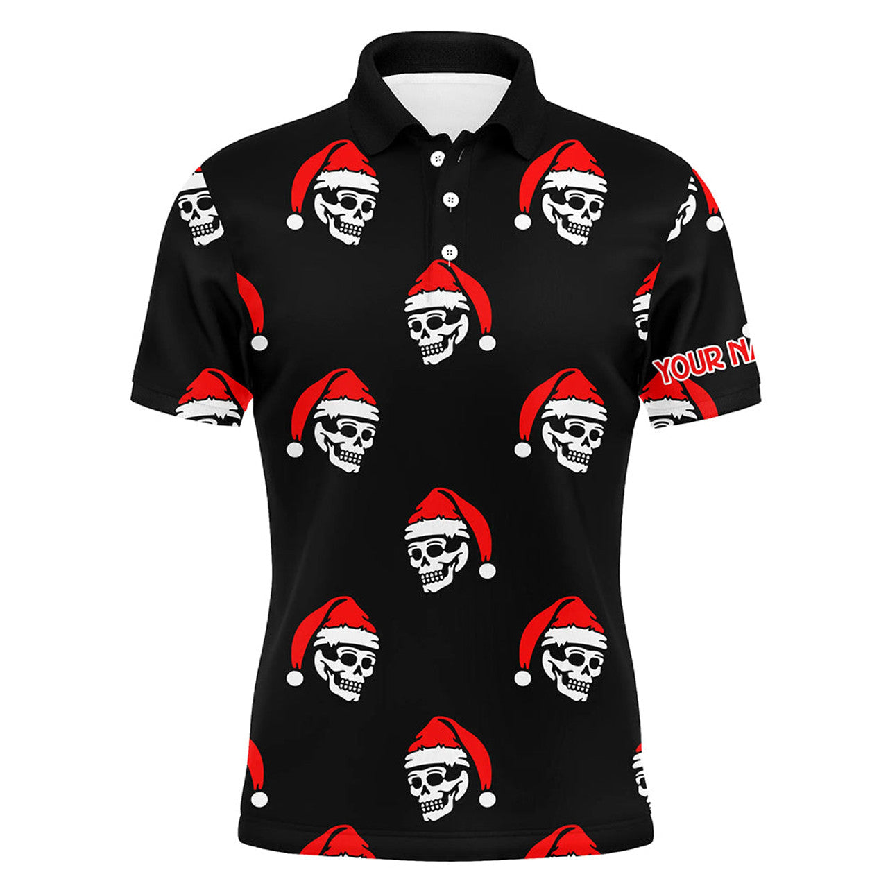 FUNSTUFFPRINT Black Mens golf polo shirt custom Skull Santa Christmas pattern golf shirt for men Polo Shirt Size S-5XL