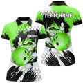 Custom Green Flame Bowling Ball And Pins Jerseys Custom Team League Bowling Polo Shirts For Women