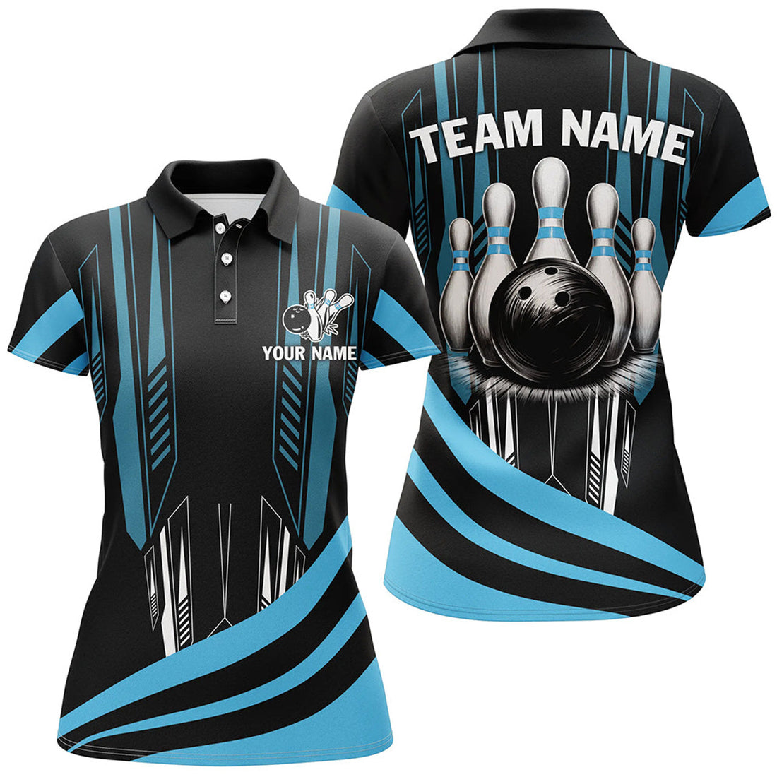 Custom Black Women Bowling Polo Custom Bowling Team League Jerseys, Gift For Bowler | Blue