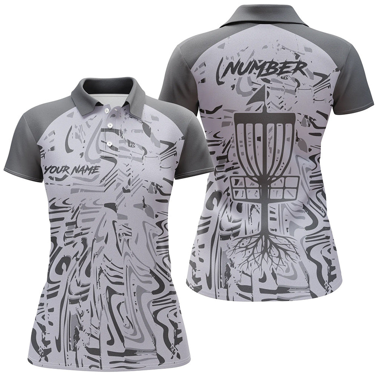 Custom Gray Camo Pattern Women Disc Golf Polo Shirt Custom Team Disc Golf Clothes, Gifts For Disc Golf Lovers