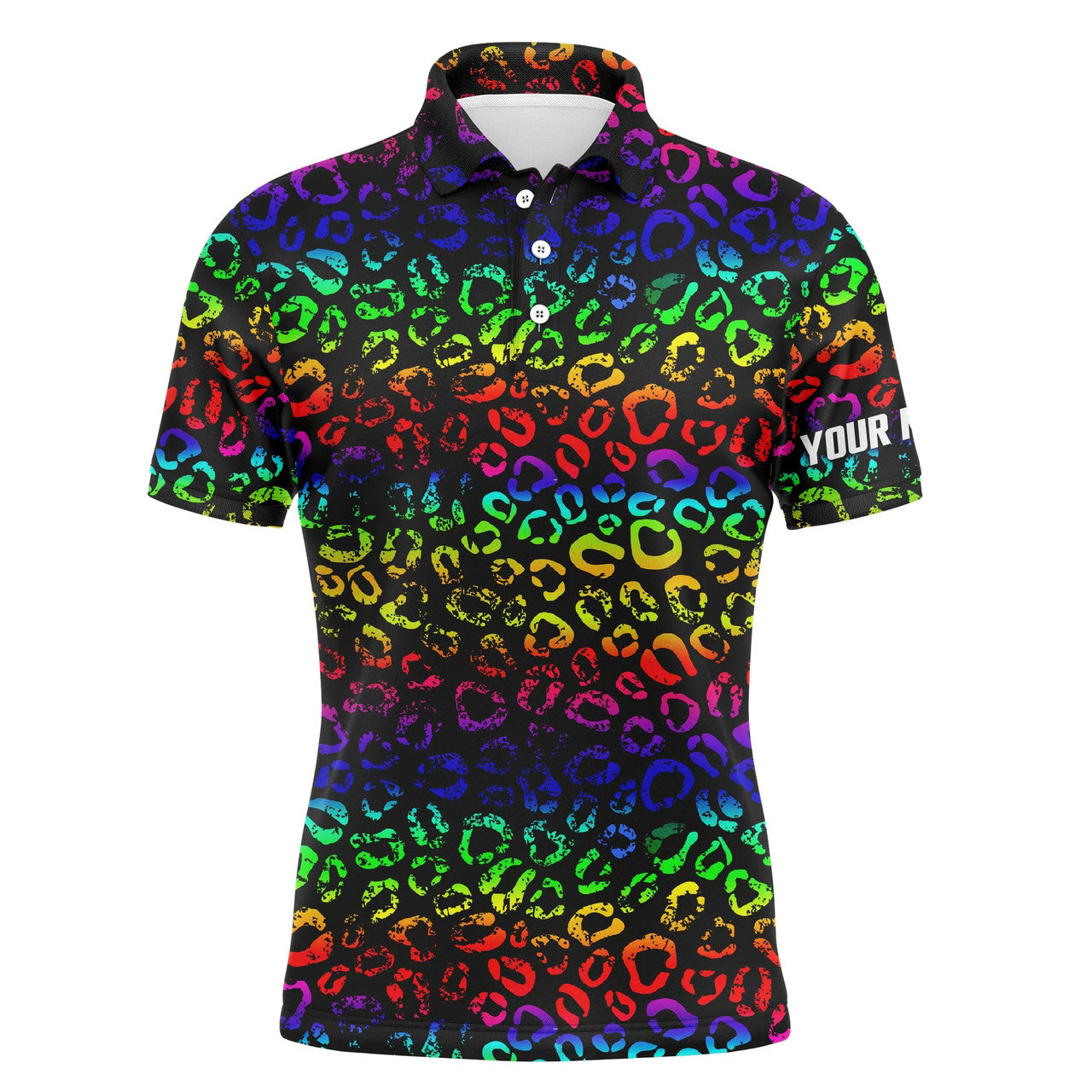 FUNSTUFFPRINT Colorful neon Rainbow leopard mens golf polo shirts, team golf shirt gift for golf lovers Polo Shirt Size S-5XL