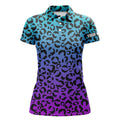 Custom Womens Golf Polo Shirts Blue Purple Neon Leopard Pattern Golf Shirt Custom Golf Polo For Woman