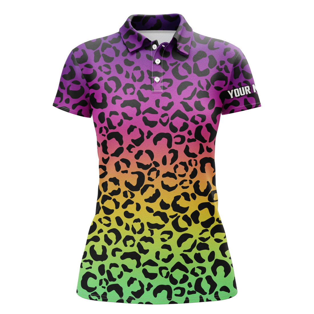 Custom Womens Golf Polo Shirts Neon Rainbow Leopard Pattern Golf Shirt Custom Golf Polo For Woman