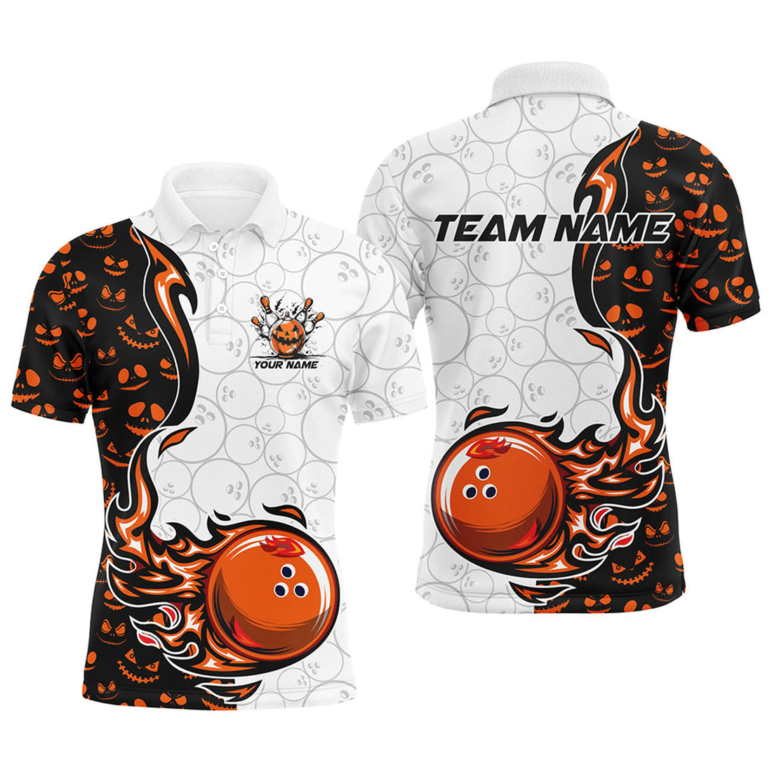 Custom Halloween Pattern Mens Bowling Polo, Custom Team Bowling Jerseys Bowling Outfits