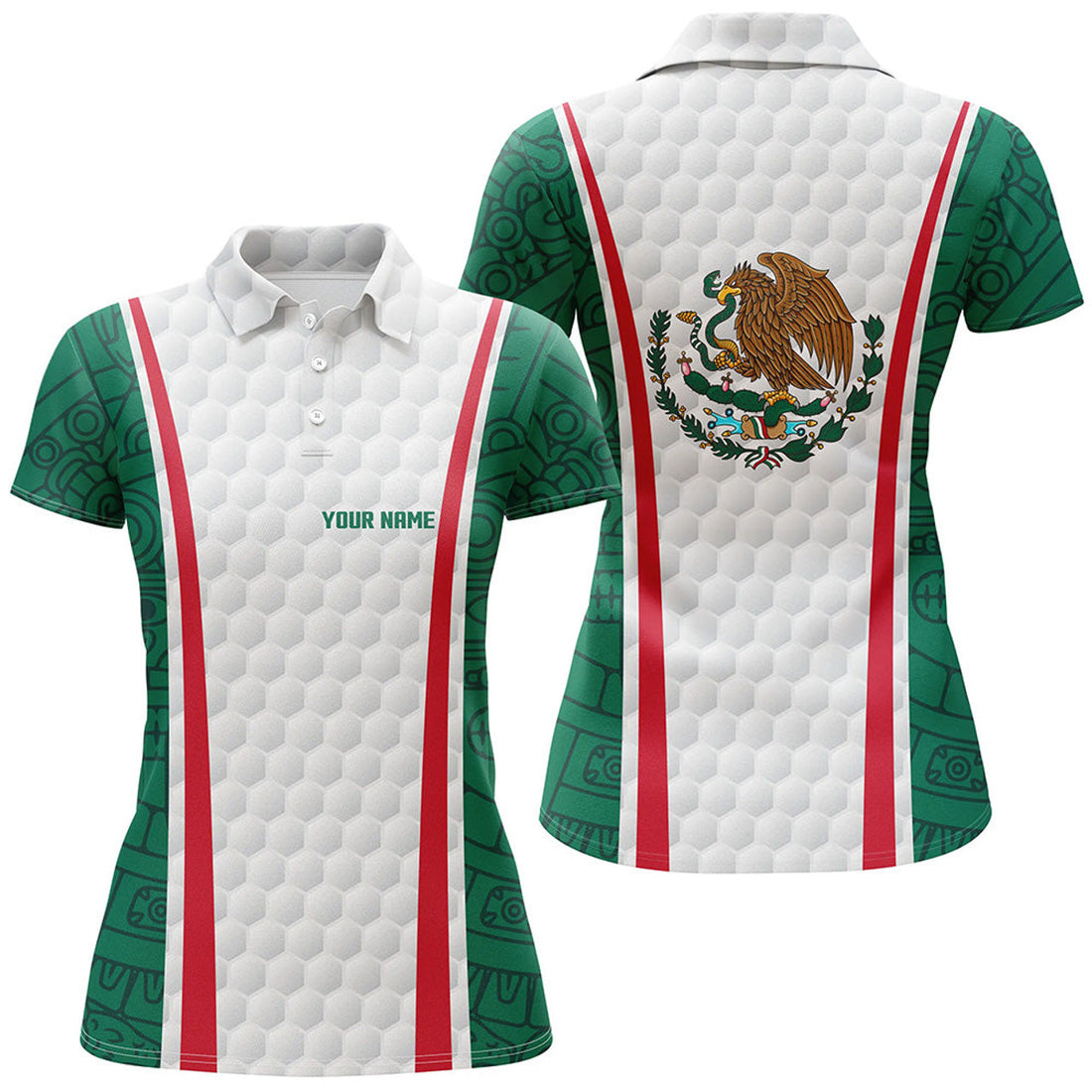 Custom Women Golf Polo Shirt Custom Name Mexican Flag White Golf Shirt, Womens Patriotic Polo Shirts