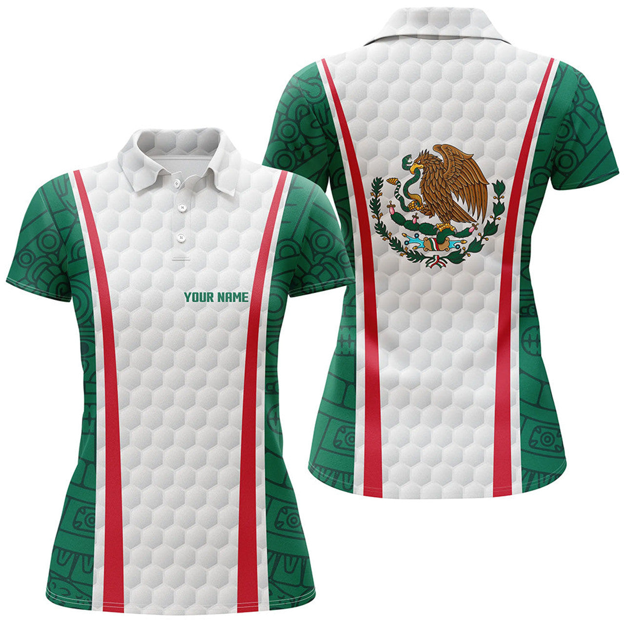 Custom Women Golf Polo Shirt Custom Name Mexican Flag White Golf Shirt, Womens Patriotic Polo Shirts