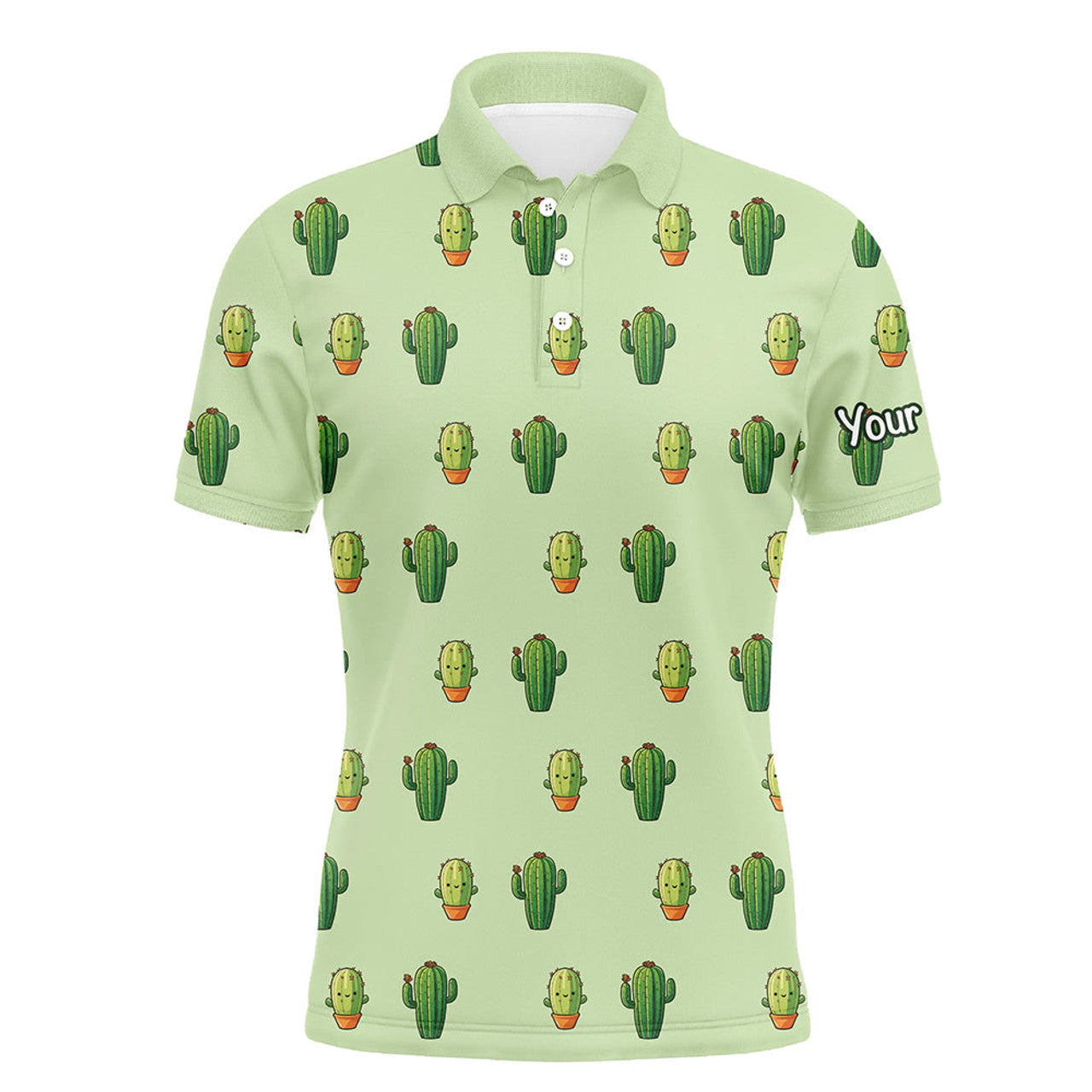 FUNSTUFFPRINT Personalized Green Cactus In Pot pattern mens golf polo shirts custom cactus golf shirt Polo Shirt Size S-5XL