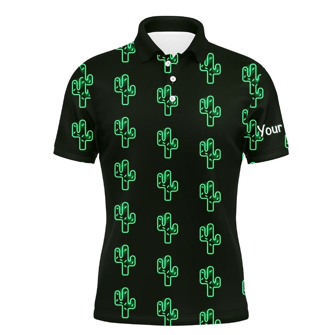 FUNSTUFFPRINT Personalized Green neon Cactus pattern mens golf polo shirts custom cactus golf shirt, golfer gifts Polo Shirt Size S-5XL