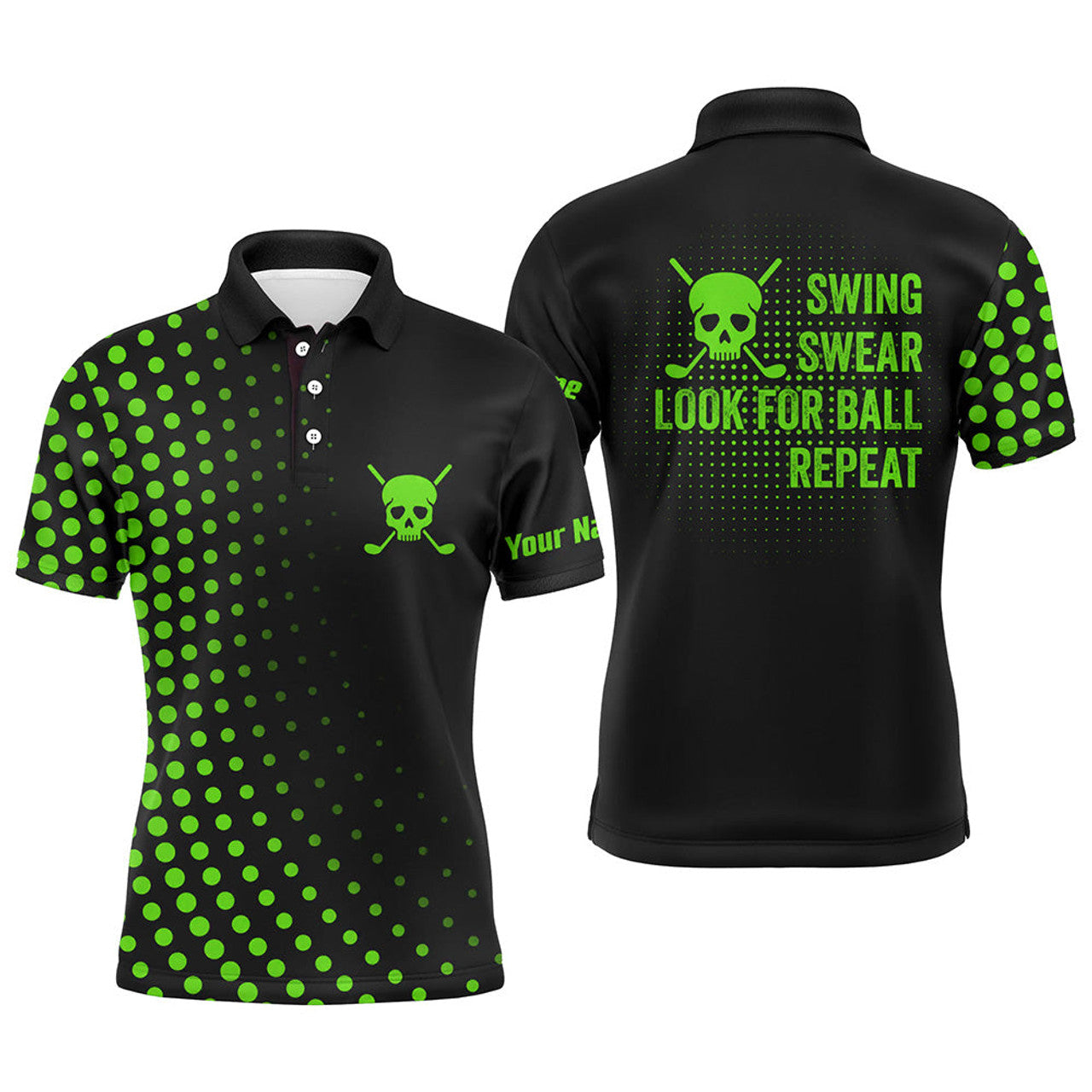 Custom Funny Men golf polo shirt custom swing swear look for ball repeat dot pattern skull golf shirt | Green