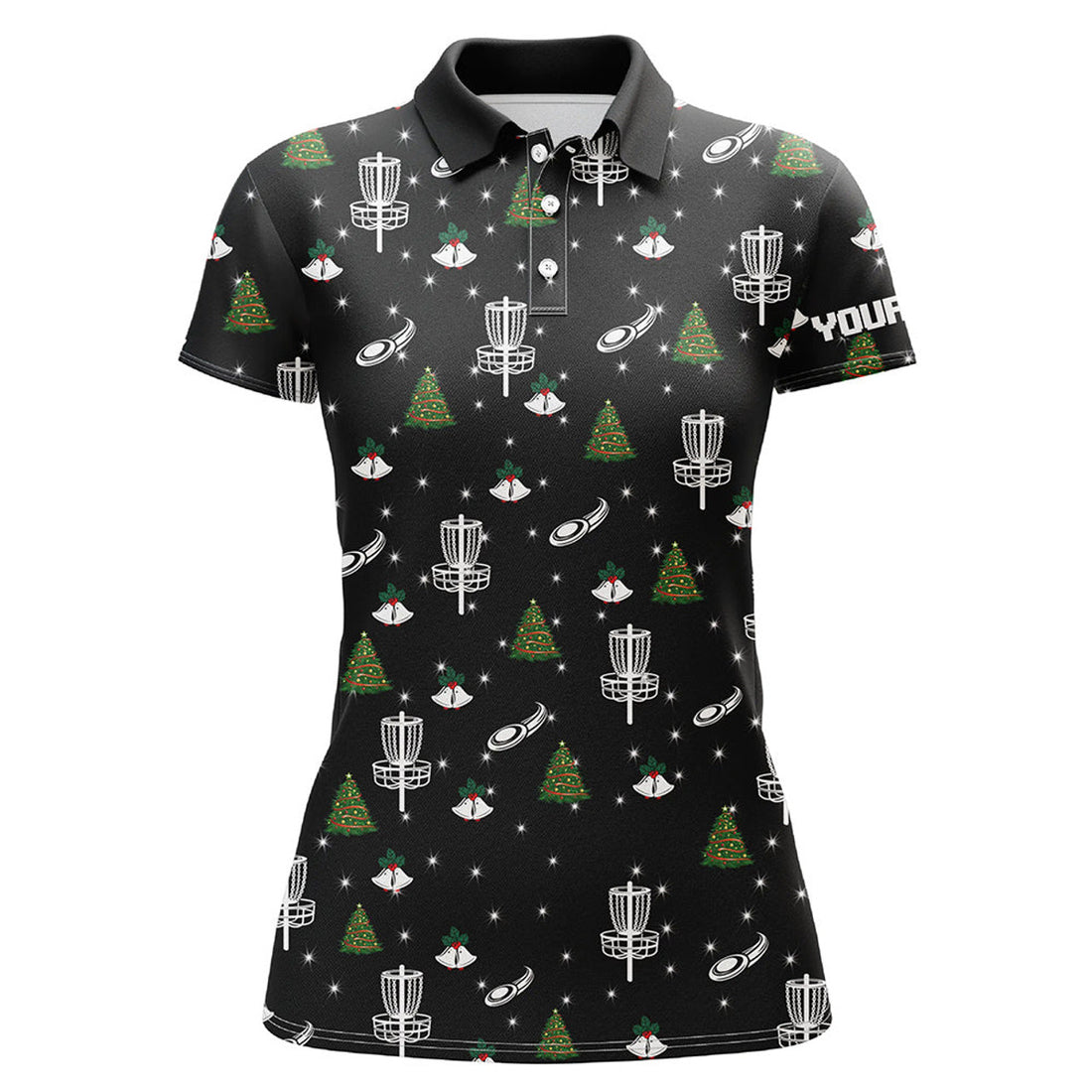 Custom Womens Golf Polo Shirt Custom Black Christmas Pattern Disc Golf Shirt For Women, Frisbee Golf Jerseys