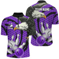 Custom Bowling And Pins Eagle Camo Customized Name, Team Name 3D Zipper Polo Shirt For Men