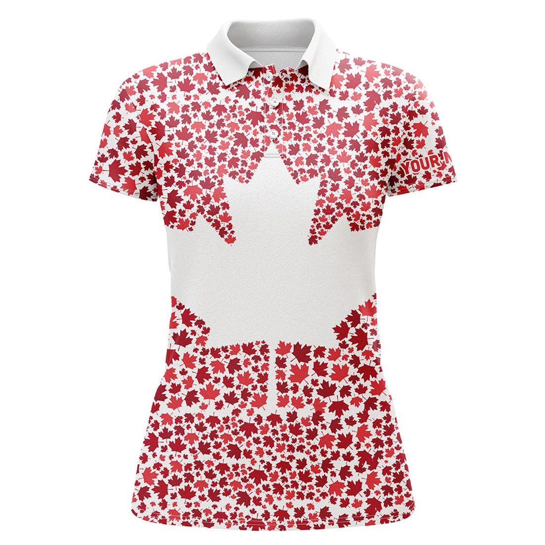 Custom Canadian Flag Red Maple Leaf Pattern Custom Patriotic Womens Golf Polo Shirts, Womens Patriotic Polo