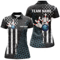 Custom Black White American Flag Women Bowling Polo Custom Camo Bowling Team Jersey