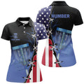 Custom Blue Flame Womens Disc Golf Polo Shirts Custom American Flag Disc Golf Jerseys, Frisbee Golf Shirts