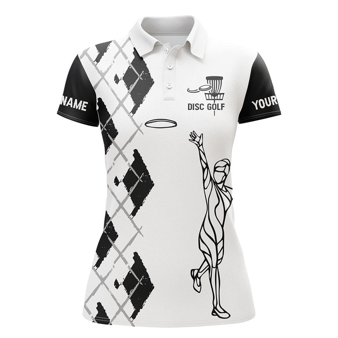 Custom Black And White Women Disc Golf Polo Shirt Custom Name Disc Golfer Shirt, Gift For Disc Golf Lovers