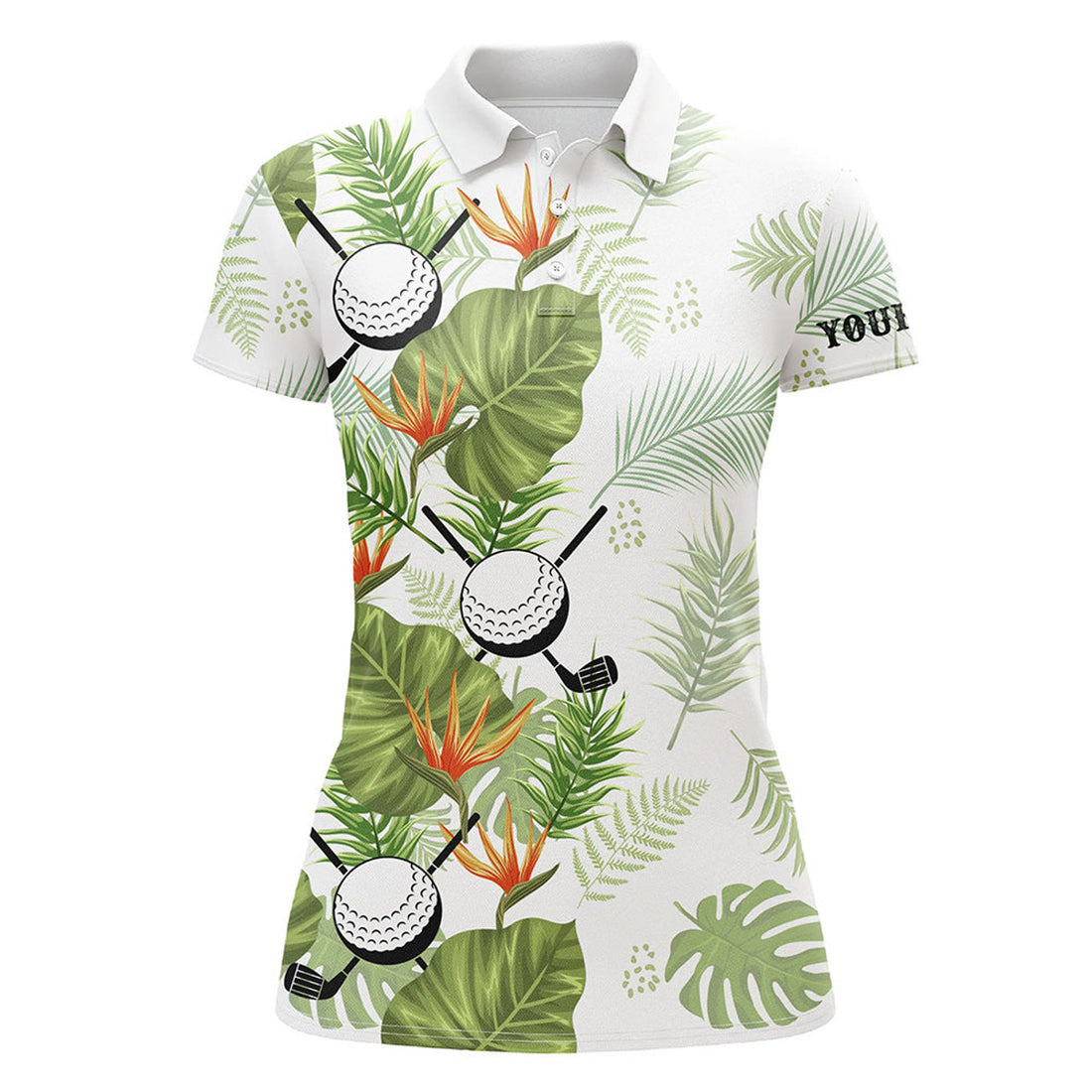 Custom Green tropical leaf pattern Womens golf polo shirts custom golf ball clubs golf apparel for women
