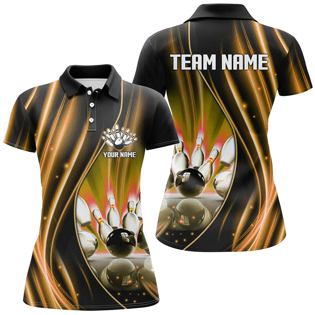 Custom Orange And Black Light Women Polo, 1/4 Quarter Zip Shirt Custom Bowling Team Jerseys, Gift For Bowlers