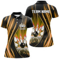 Custom Orange And Black Light Women Polo, 1/4 Quarter Zip Shirt Custom Bowling Team Jerseys, Gift For Bowlers