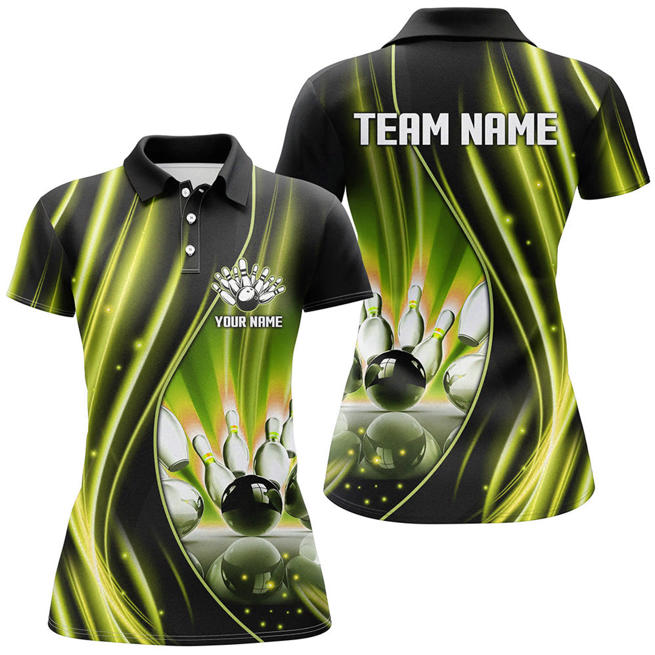 Custom Yellow And Black Light Women Polo, Custom Bowling Team Jerseys, Gift For Bowlers