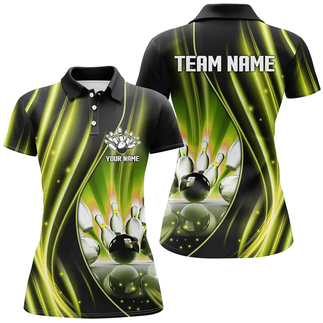 Custom Yellow And Black Light Women Polo, Custom Bowling Team Jerseys, Gift For Bowlers