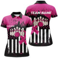 Custom Pink And Black American Flag Women Polo, Custom Breast Cancer Awareness Bowling Jerseys