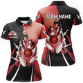Custom Black And Red Retro Women Bowling Polo Shirts Custom Bowling Ball And Pins Team Bowling Jerseys