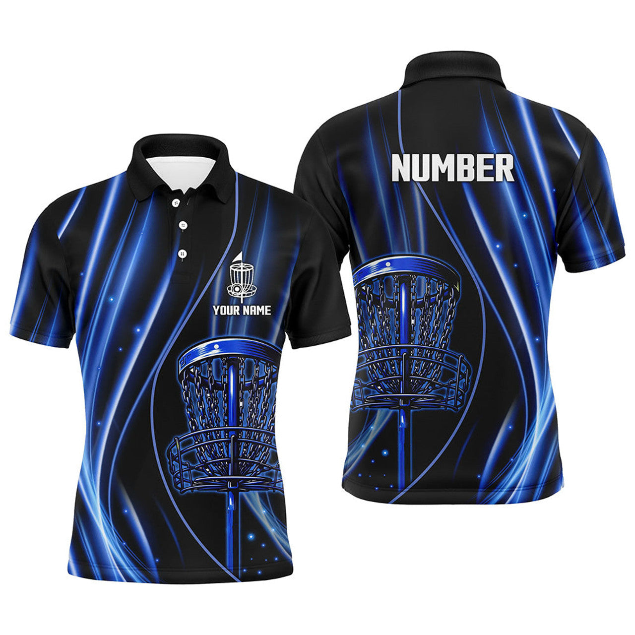 Custom Black and blue light Mens Disc golf polo shirts custom disc golf basket jerseys, disc golf apparel