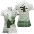 Custom Womens Golf Polo Shirt Custom Green Stripe And White Golf Ball Skin Pattern Ladies Golf Tops